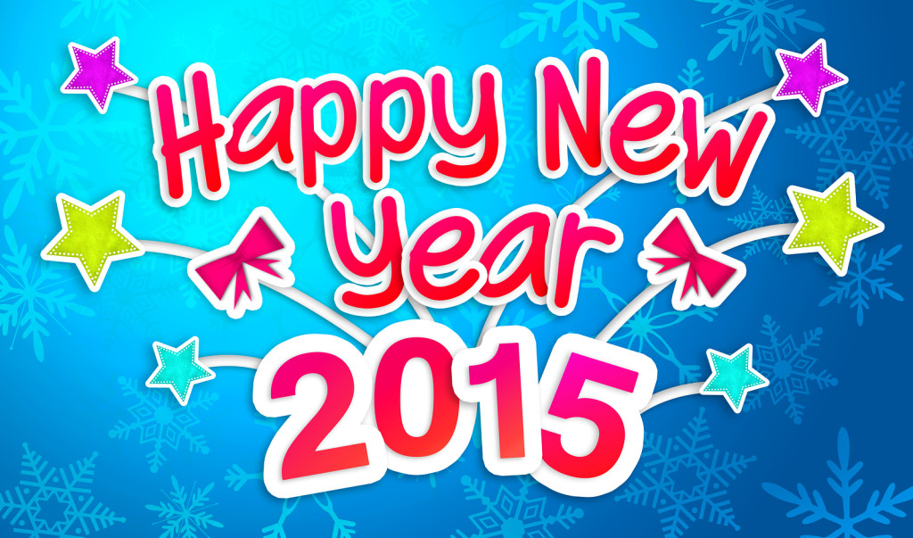 Blue Happy New Year 2015 Greeting Art Paper Card